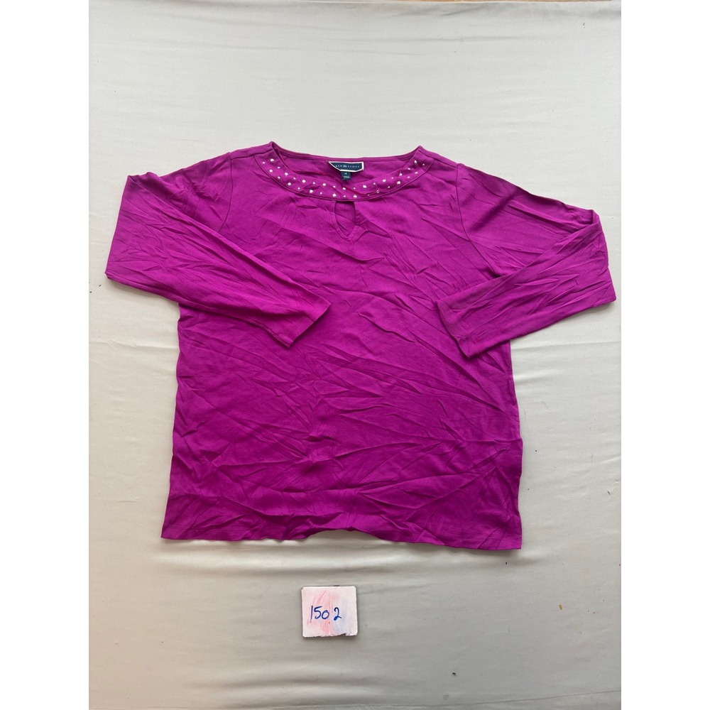 Karen Scott Womens 1X Magenta Purple Studded Keyhole Long Sleeve Knit Top Shirt